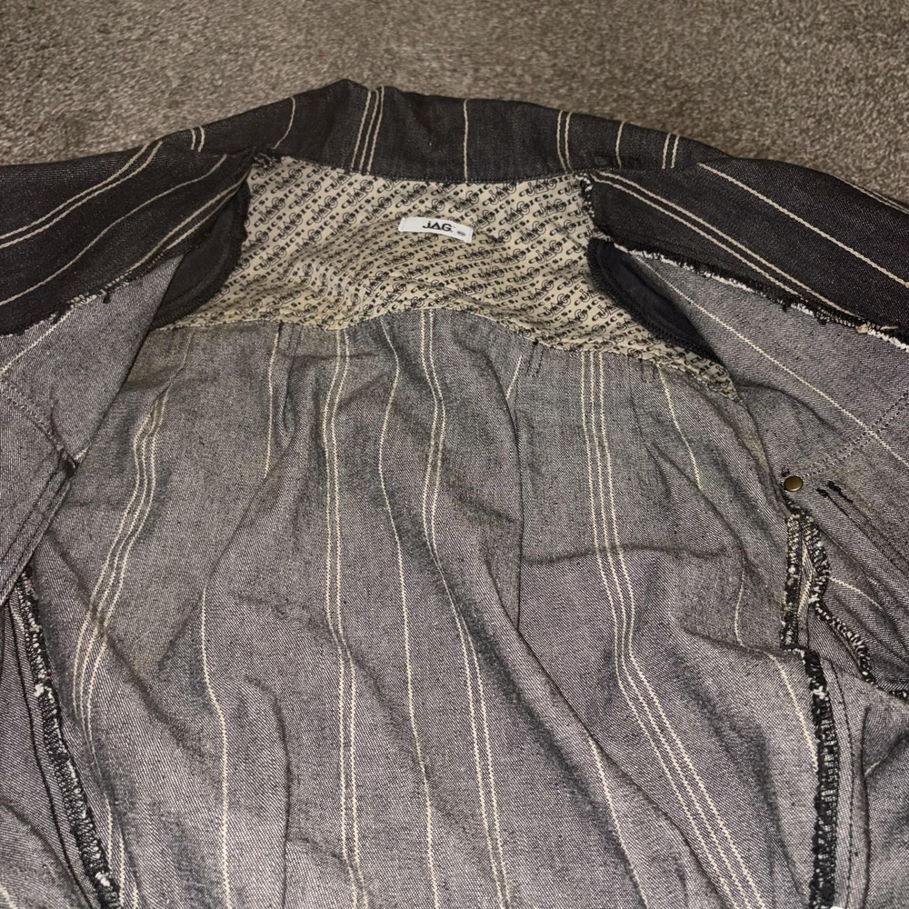 Vintage Y2K Jag Jacket Womens Black Striped Denim Star Embroidered Cropped - Picture 13 of 14